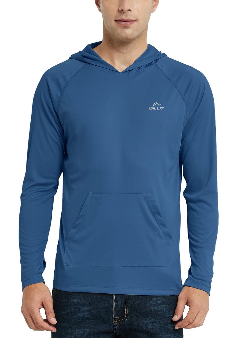 Willit Men's UPF 50+ Sun Protection Hoodie Shirt Long Sleeve Rash Guard Fishing SPF Outdoor UV Shirt Lightweight Pocket Ocean Blue XL - Image 2